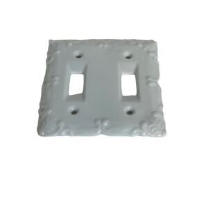 White Porcelain Double Switch Light Plate Vintage Smaller 4”x4”